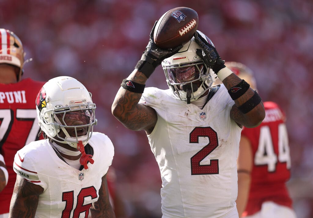 Cardinals linebacker Mack Wilson Sr. reacts after recovering a fumble during the fourth quarter against the 49ers at Levi's Stadium on Sunday. 