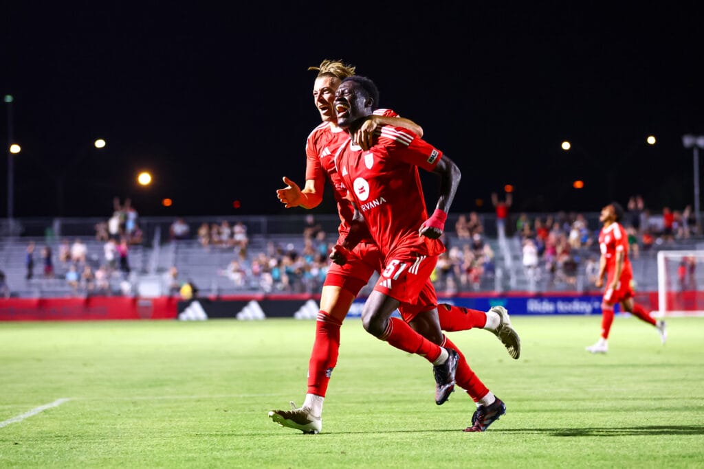 Phoenix Rising players celebrate a goal against Orange County (Image: Phoenix Rising FC)